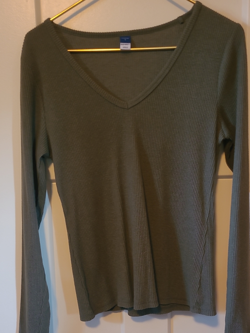 Old Navy Olive Ribbed V-Neck Long Sleeve Top